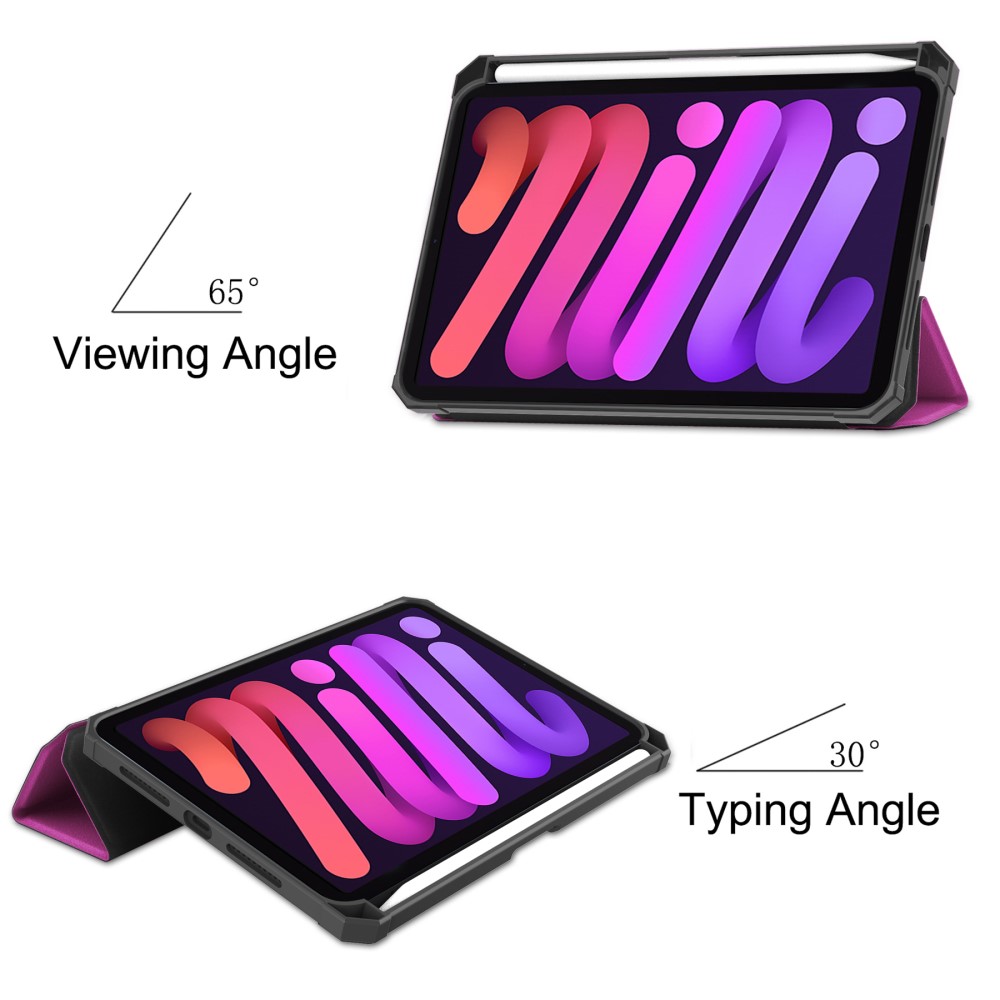 iPad Mini (2021) Fodral Shockproof Tri-Fold Med Pennhllare Lila