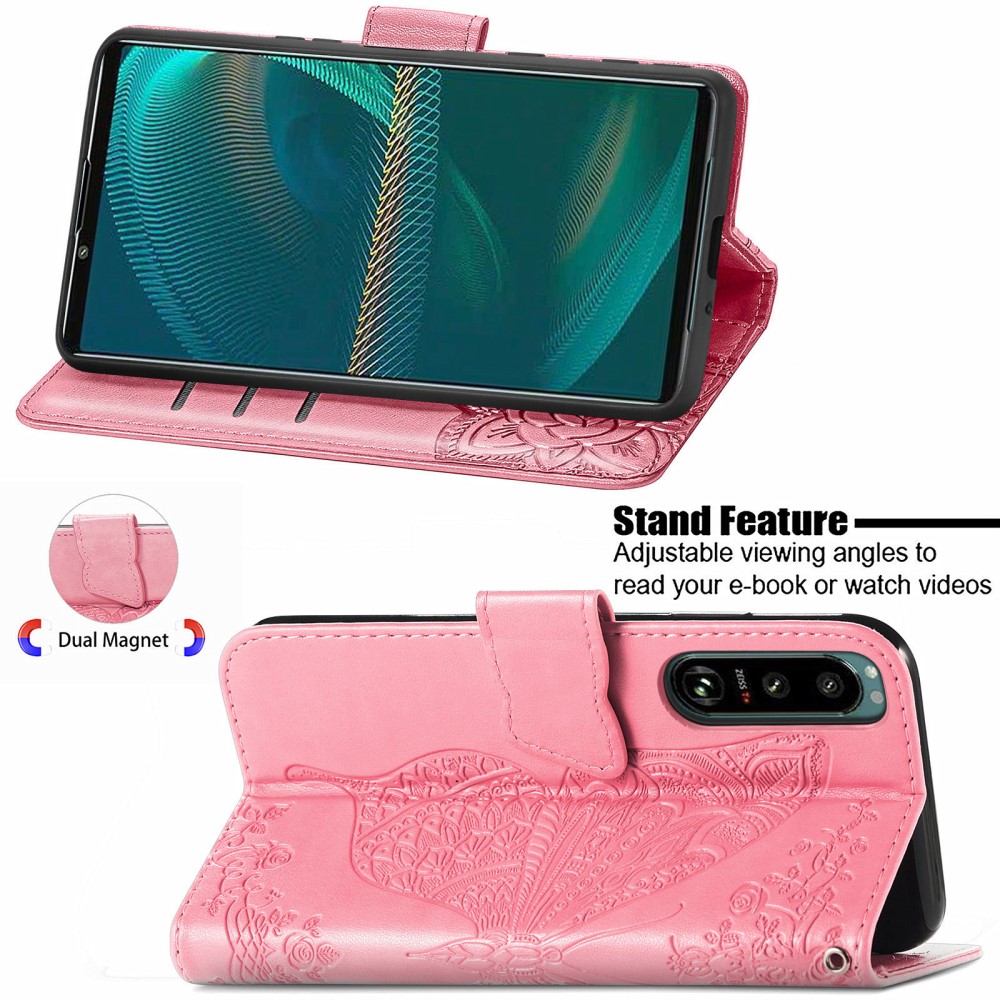 Sony Xperia 5 III Fodral Tryckt Butterfly Rosa