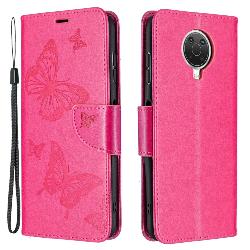Nokia G10 / G20 Fodral Tryckt Butterfly Lder Rosa