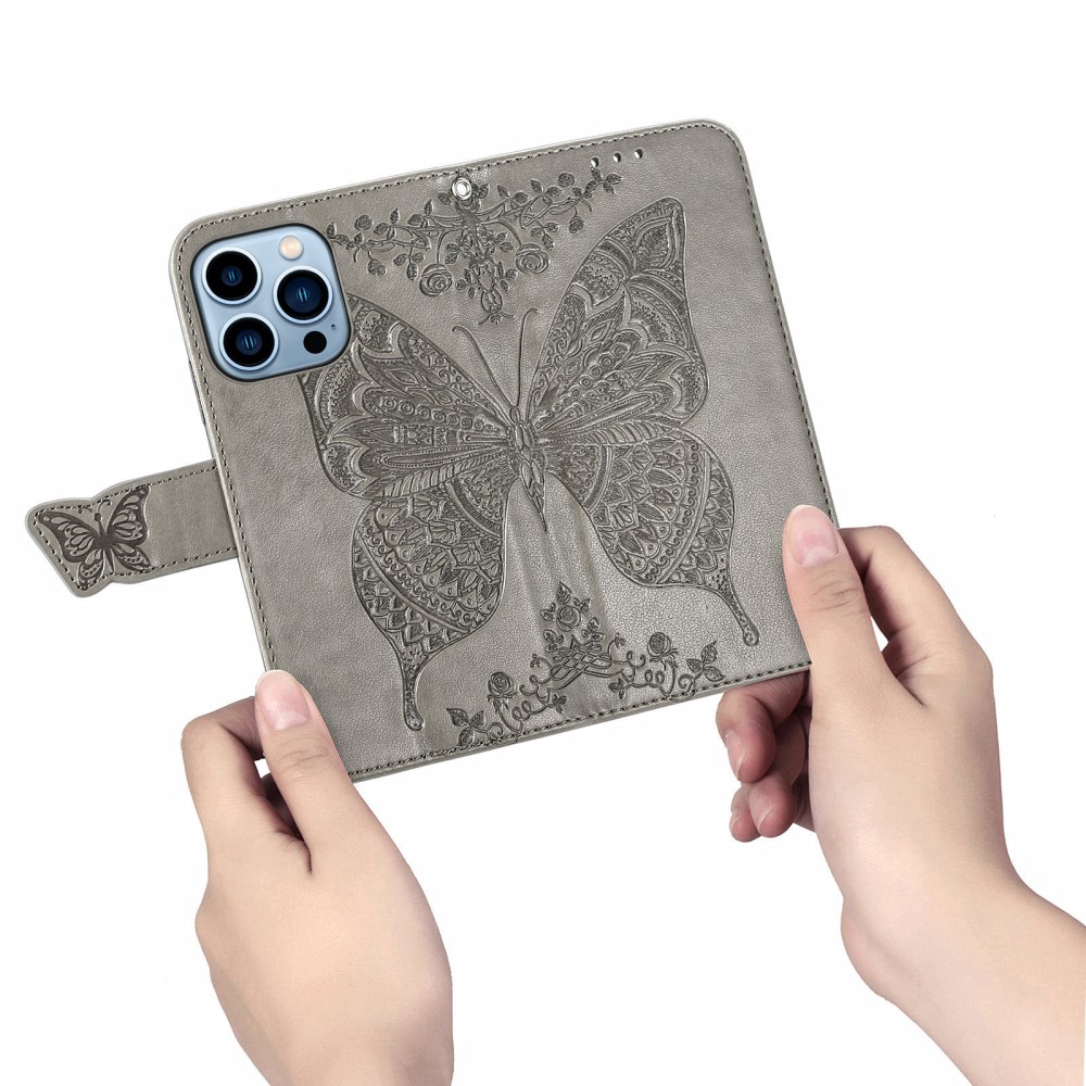 iPhone 13 Pro Max Fodral Butterfly Textur Lder Gr