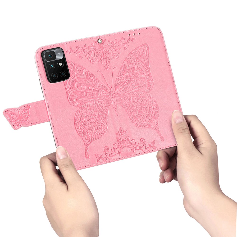 Xiaomi Redmi 10 Fodral Butterfly Lder Rosa