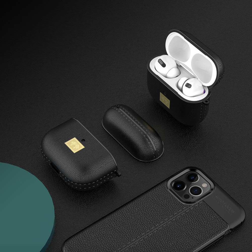 AirPods 3 Skal PU-Lder Textur Karbinhake Svart