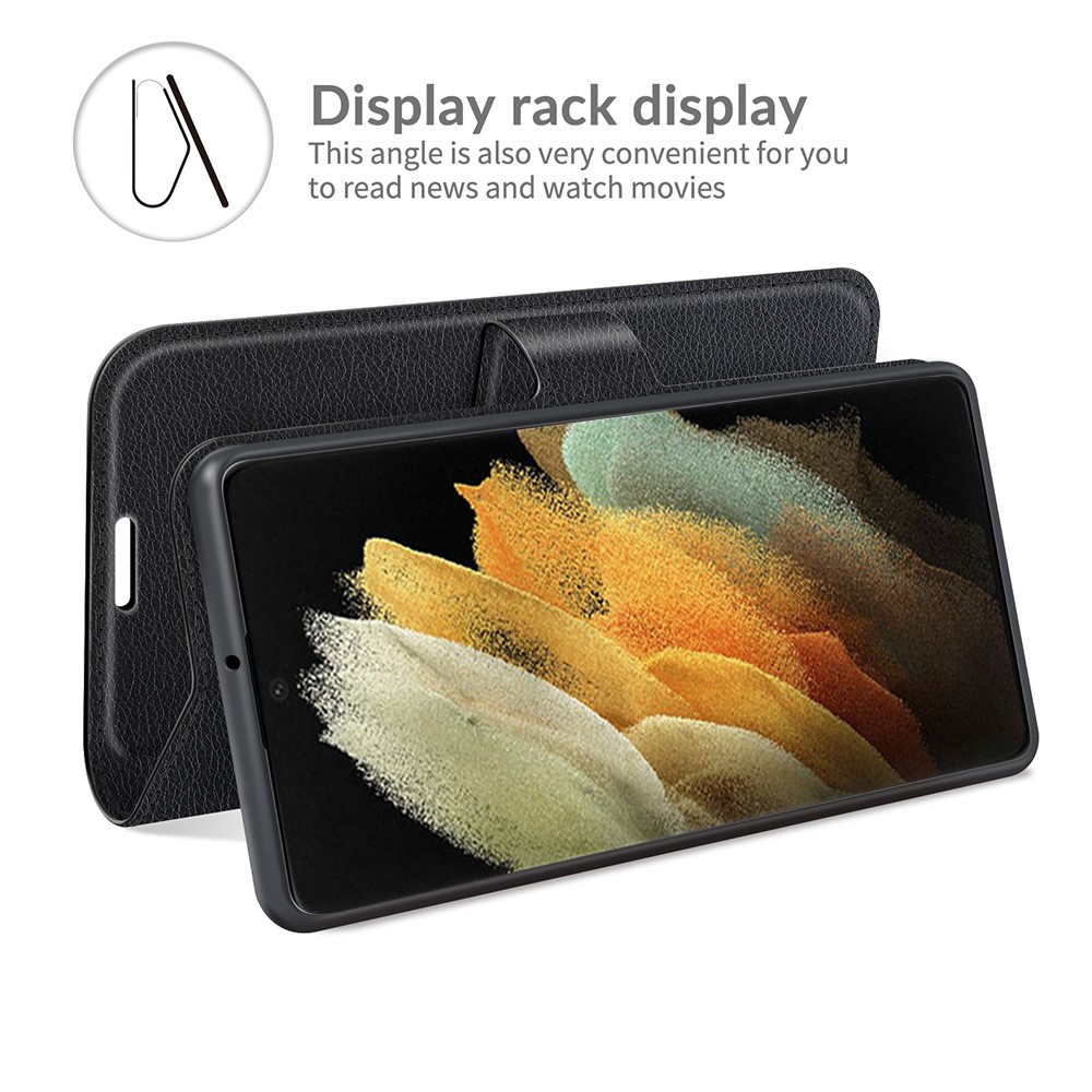 Samsung Galaxy S22 Ultra Fodral Litchi Lder Svart