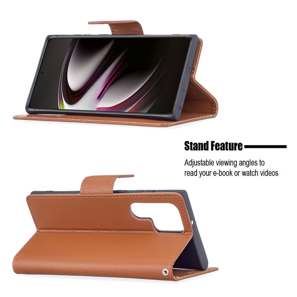 Samsung Galaxy S22 Ultra Fodral Litchi Textur Brun