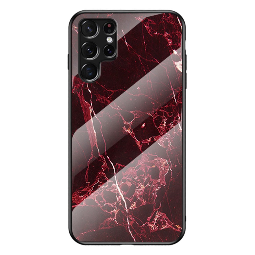 Samsung Galaxy S22 Ultra Skal Marmor Hrdat Glas Blood Red