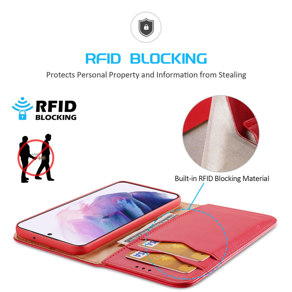 DUX DUCIS Samsung Galaxy S22 Plus Fodral HIVO RFID Äkta Läder Röd