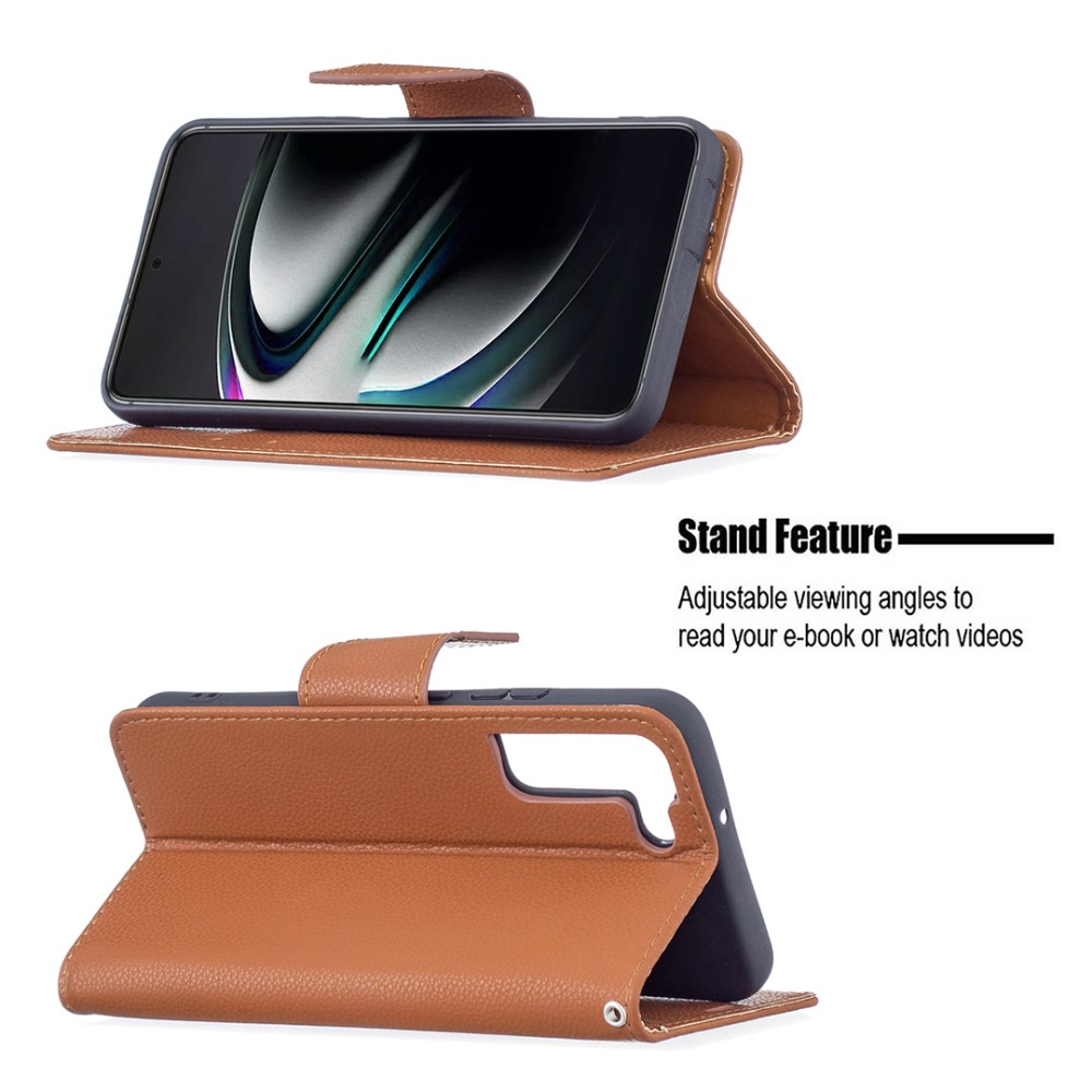 Samsung Galaxy S22 Plus Fodral Litchi Textur Lder Brun