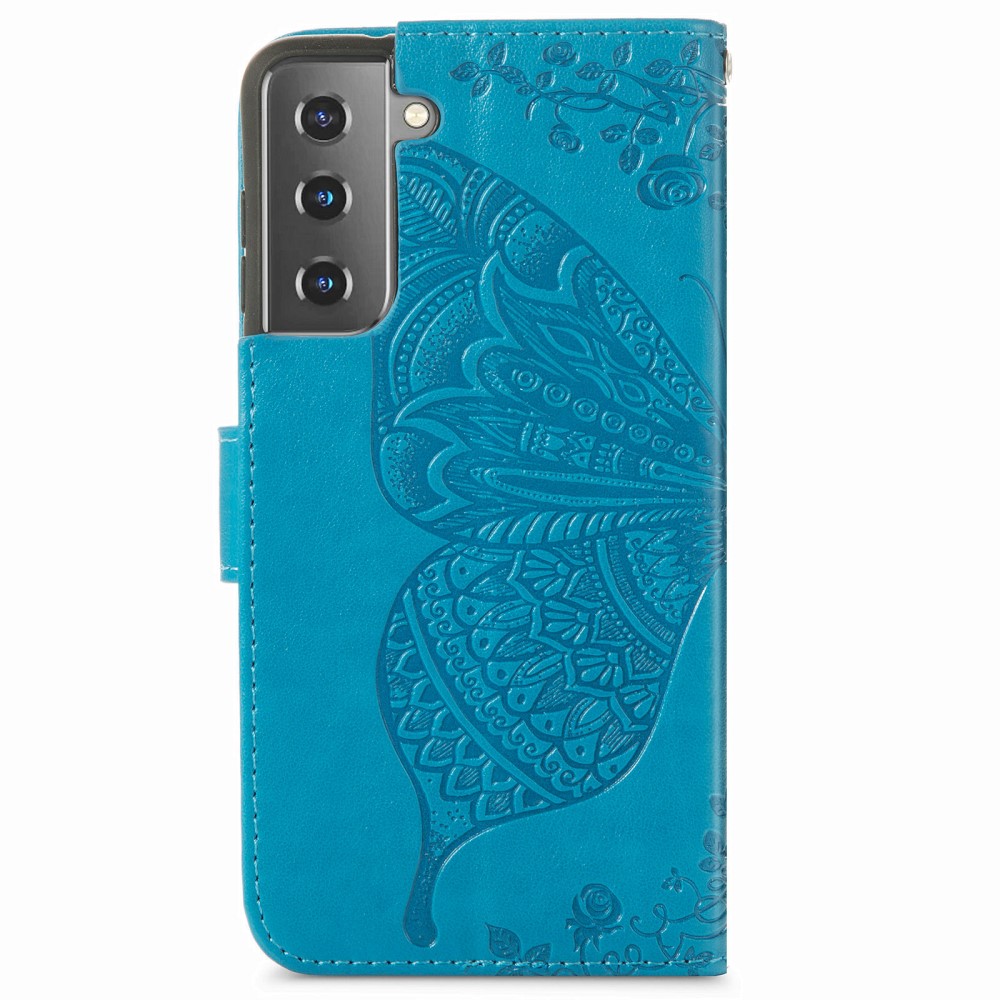 Samsung Galaxy S22 Plus Fodral Butterfly Tryckt Lder Bl