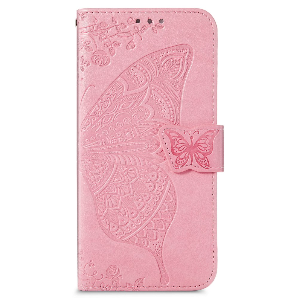 Samsung Galaxy S22 Plus Fodral Butterfly Tryckt Lder Ljus Rosa