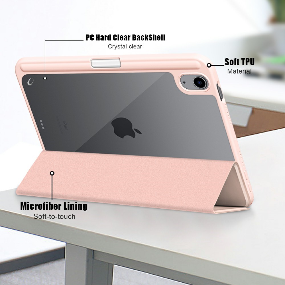 iPad Mini (2021) Fodral Tri-Fold Hybrid Pennhllare Ljus Rosa