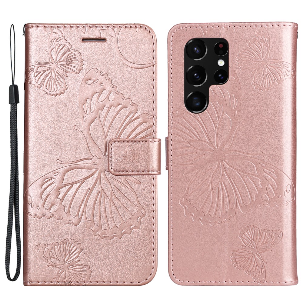 Samsung Galaxy S22 Ultra Fodral Tryck Butterfly Rosguld