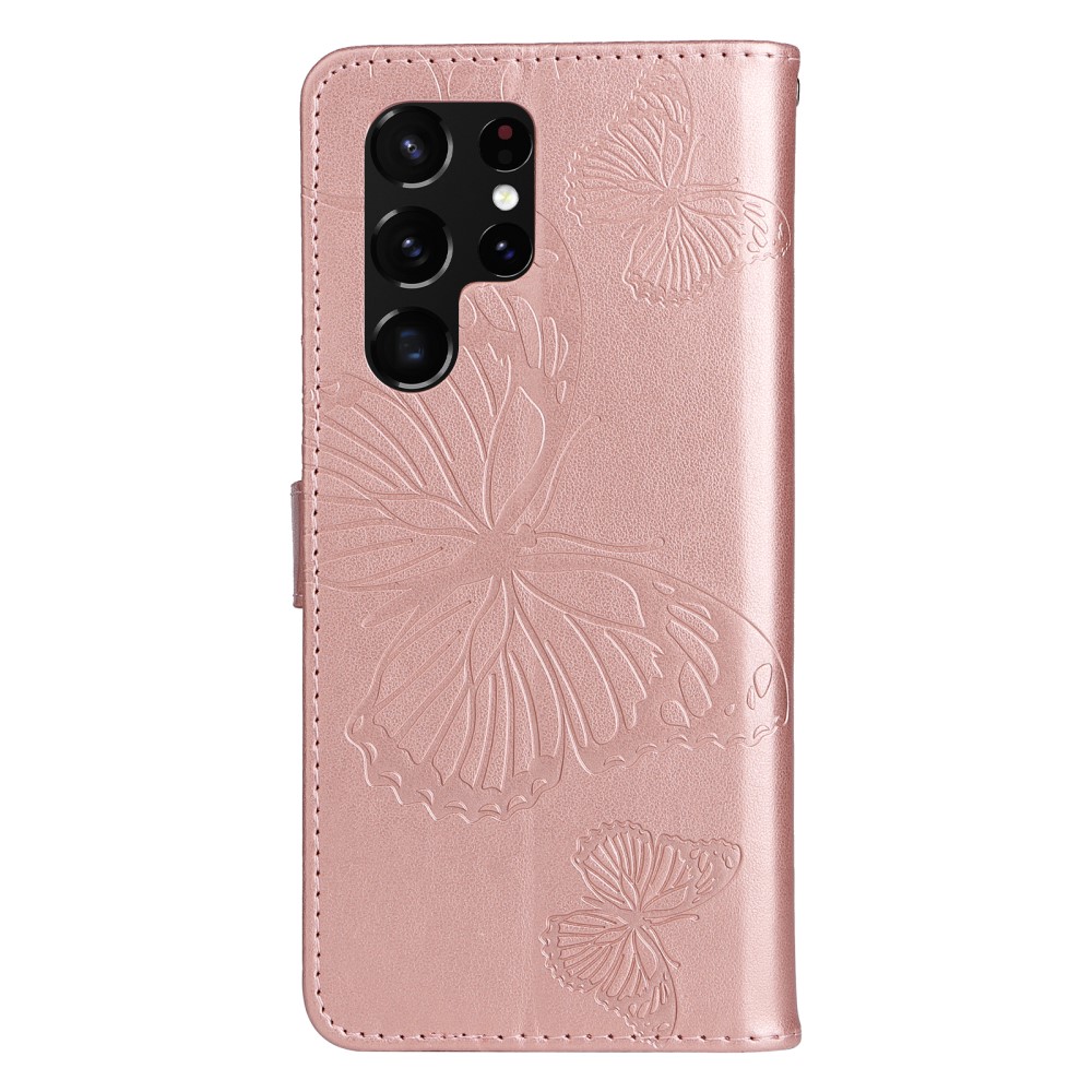 Samsung Galaxy S22 Ultra Fodral Tryck Butterfly Roséguld