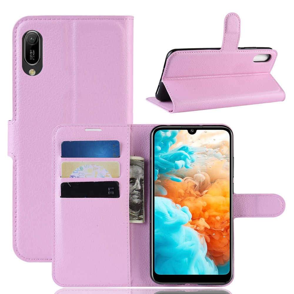 Huawei Y6 (2019) - Litchi Plnboksfodral - Ljus Rosa