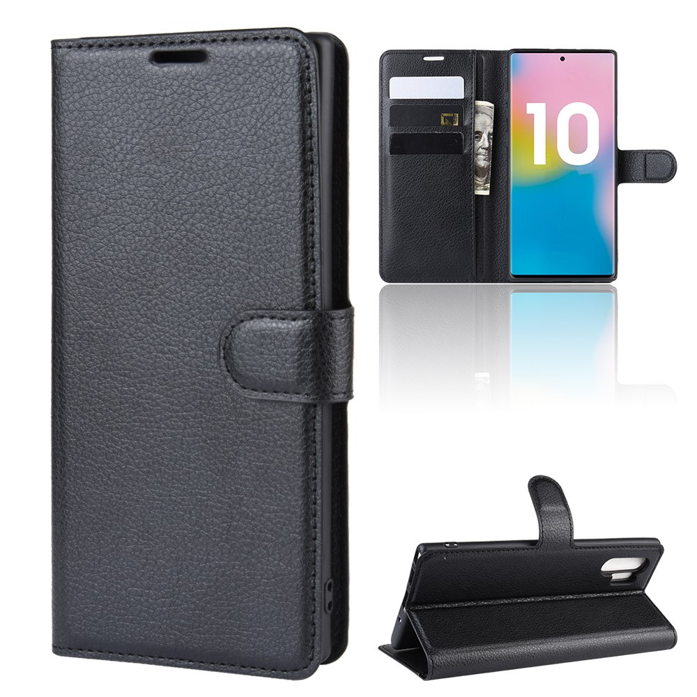 Samsung Galaxy Note 10 Plus - Litchi Plnboksfodral - Svart