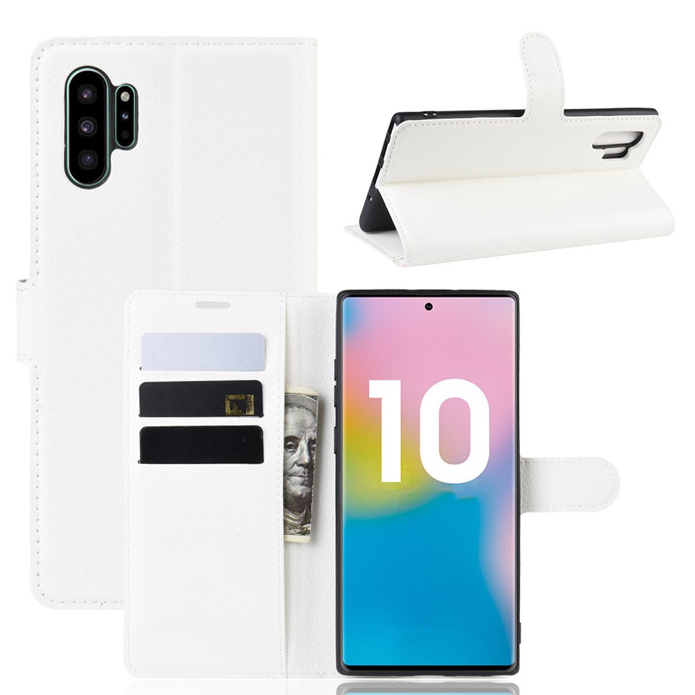 Samsung Galaxy Note 10 Plus - Litchi Plnboksfodral - Vit