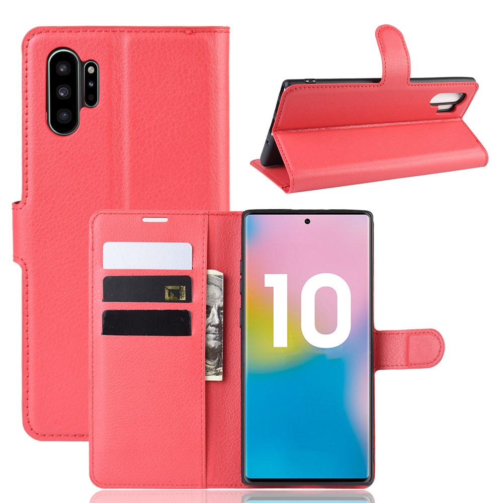 Samsung Galaxy Note 10 Plus - Litchi Plnboksfodral - Rd