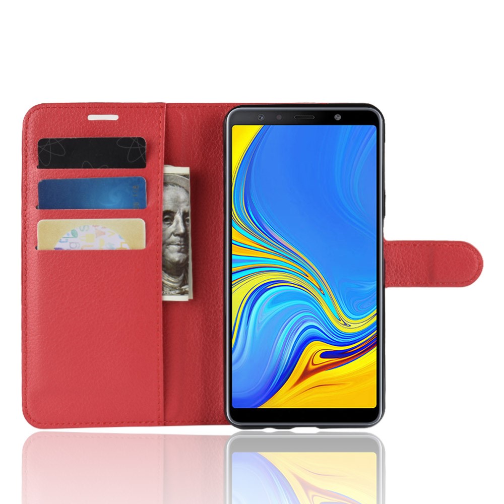 Samsung Galaxy A7(2018) - Litchi Plnboksfodral - Rd