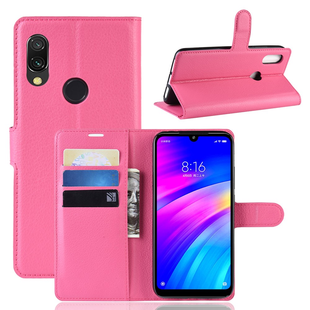 Xiaomi Redmi 7 - Litchi Plnboksfodral - Rosa