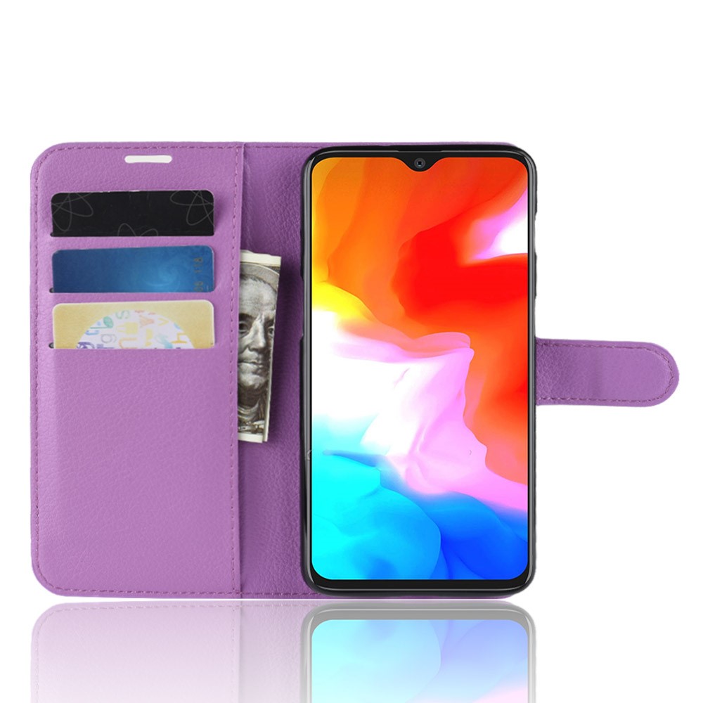 OnePlus 6T - Litchi Plnboksfodral - Lila