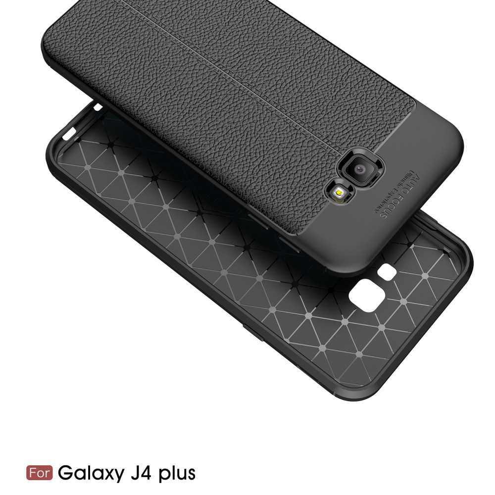 Samsung Galaxy J4 Plus - Litchi lderskal - Svart