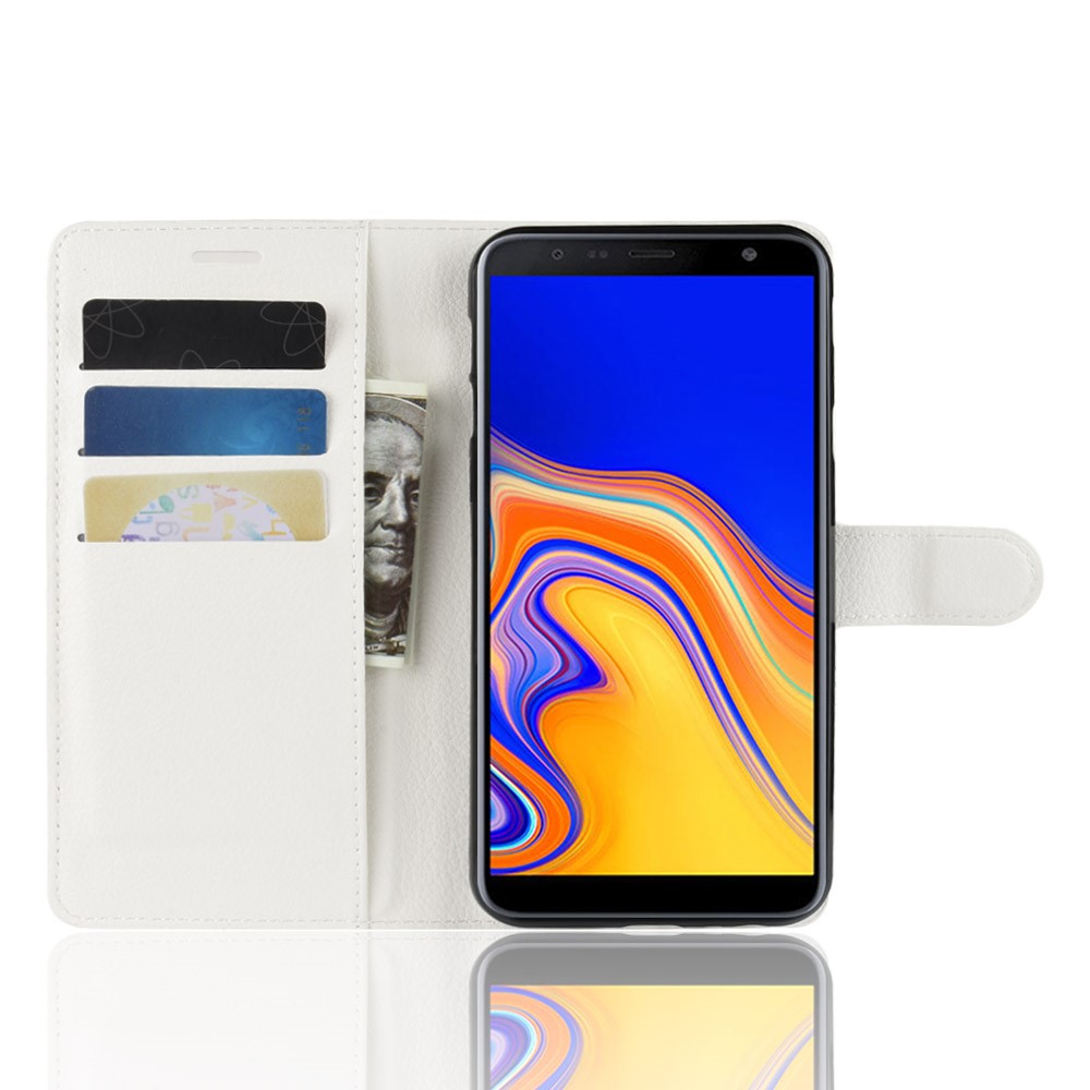 Samsung Galaxy J4 Plus - Litchi Plnboksfodral - Vit