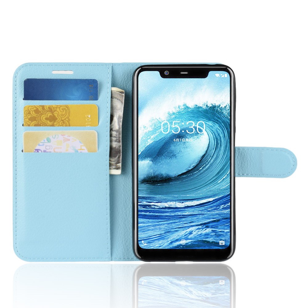 Nokia 5.1 Plus - Litchi Plånboksfodral - Ljus Blå