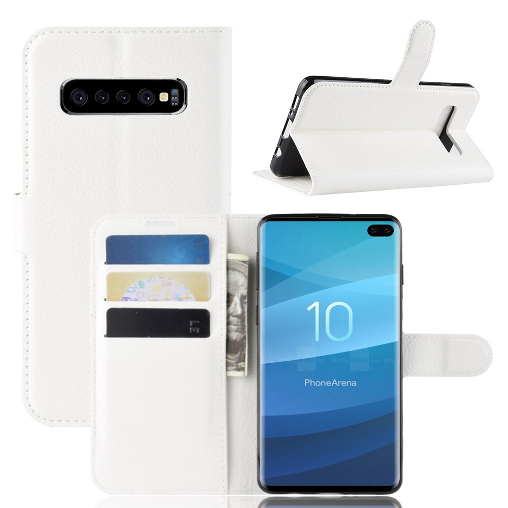 Samsung Galaxy S10 Plus - Litchi Plnboksfodral - Vit