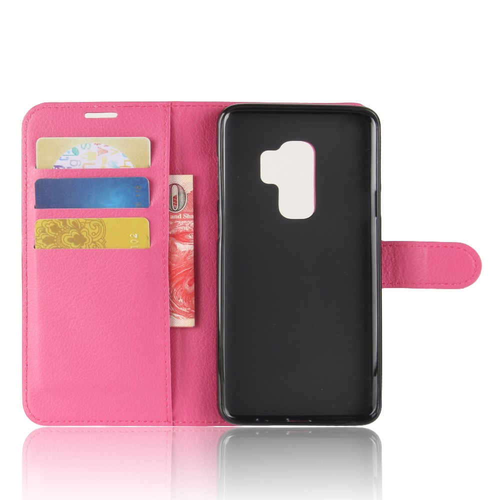 Samsung S9 Plus - Litchi Plnboksfodral - Hot Pink