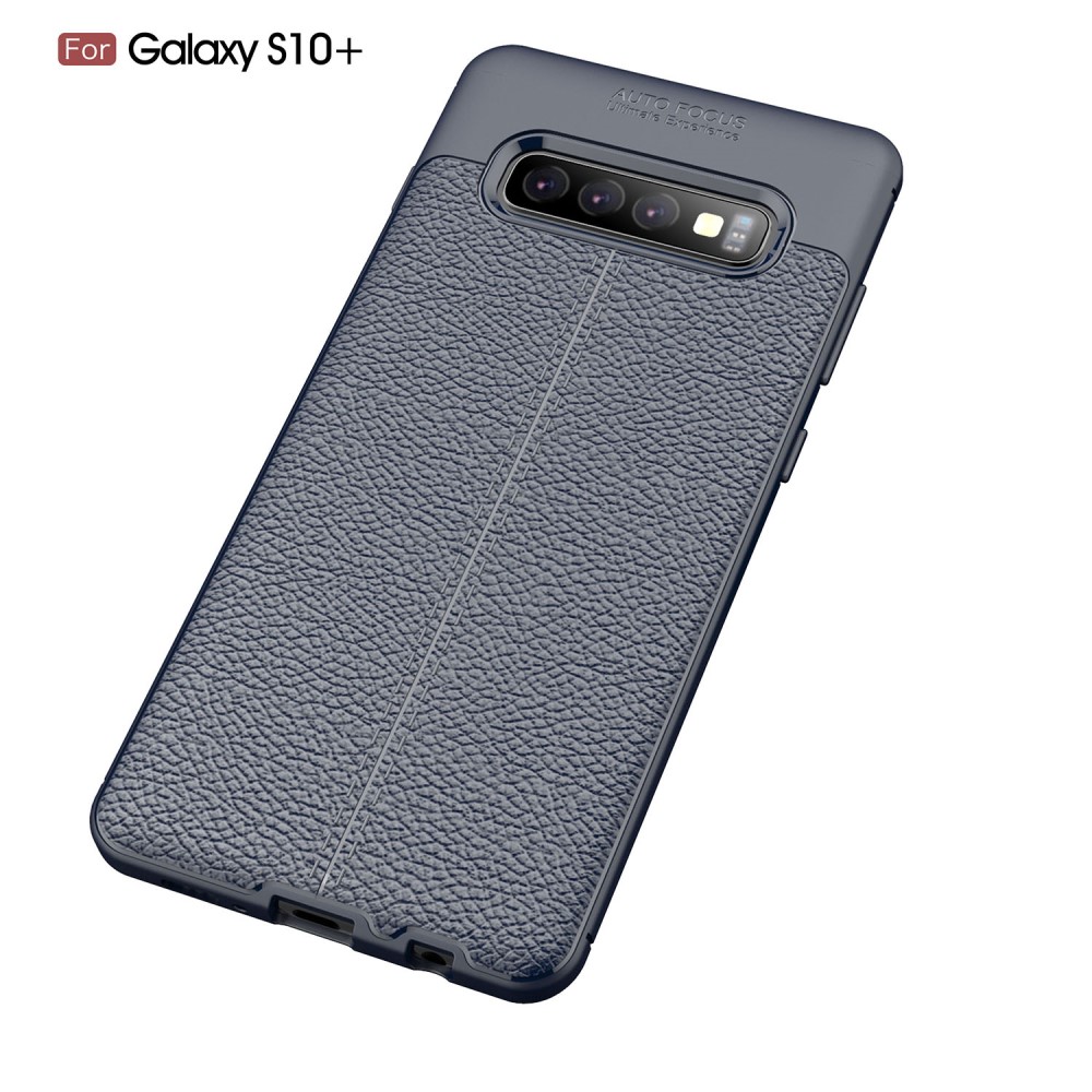 Samsung Galaxy S10 Plus - Litchi lderskal - Mrk Bl