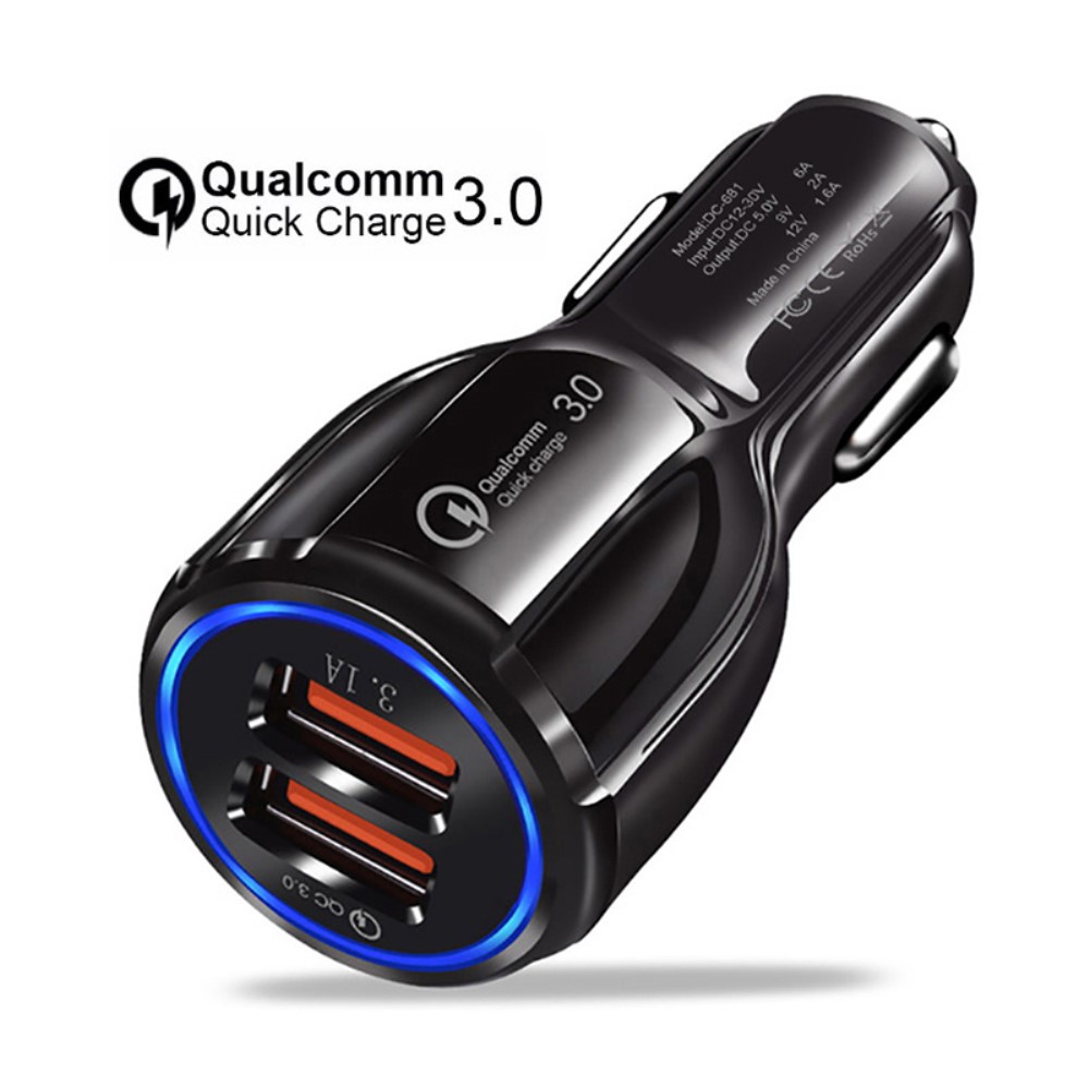 QualComm 3.0 Snabbladdare med Dubbla USB - Svart
