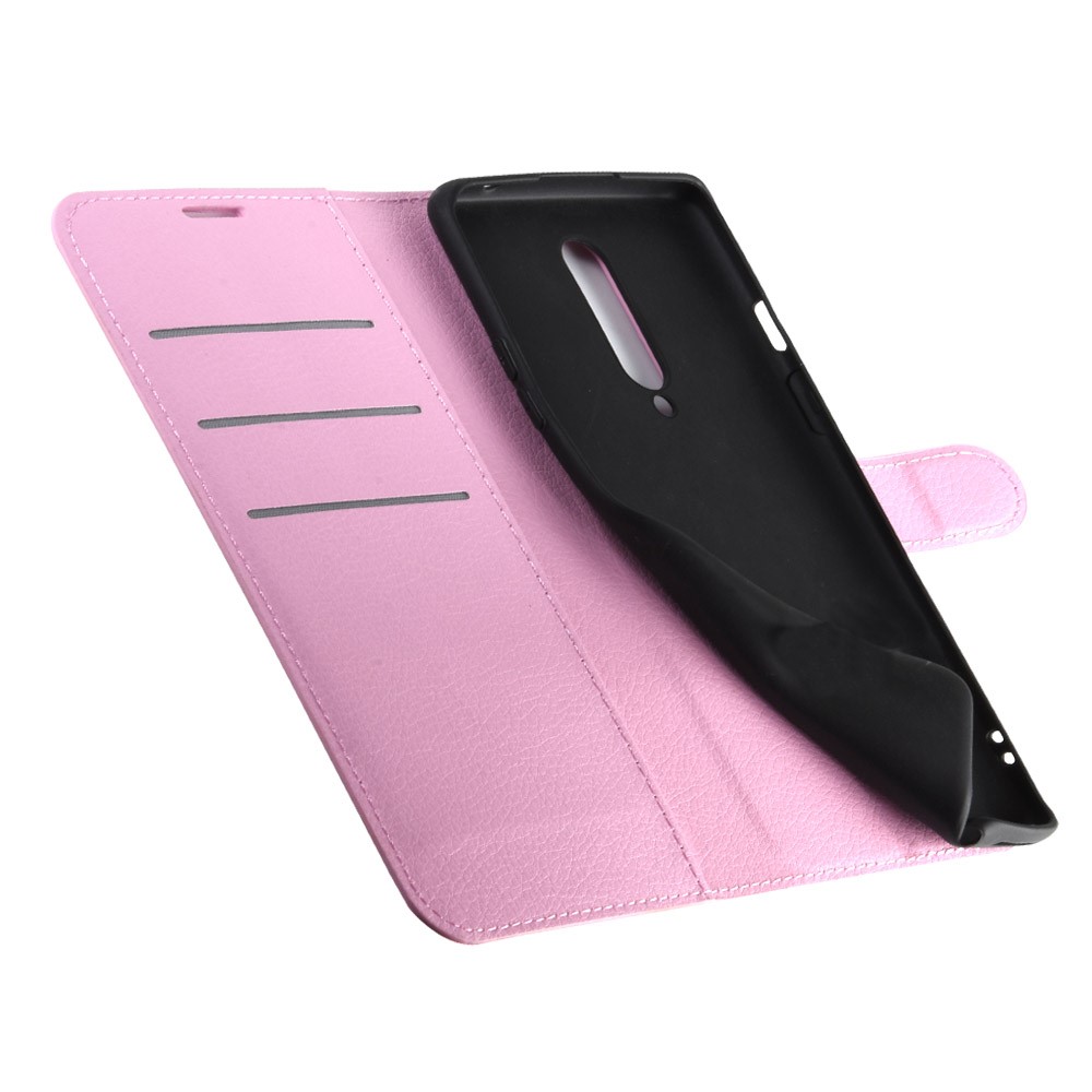 OnePlus 8 - Litchi Plnboksfodral - Ljus Rosa