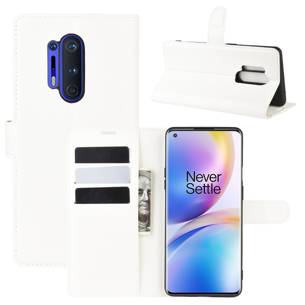 OnePlus 8 Pro - Litchi Plånboksfodral - Vit
