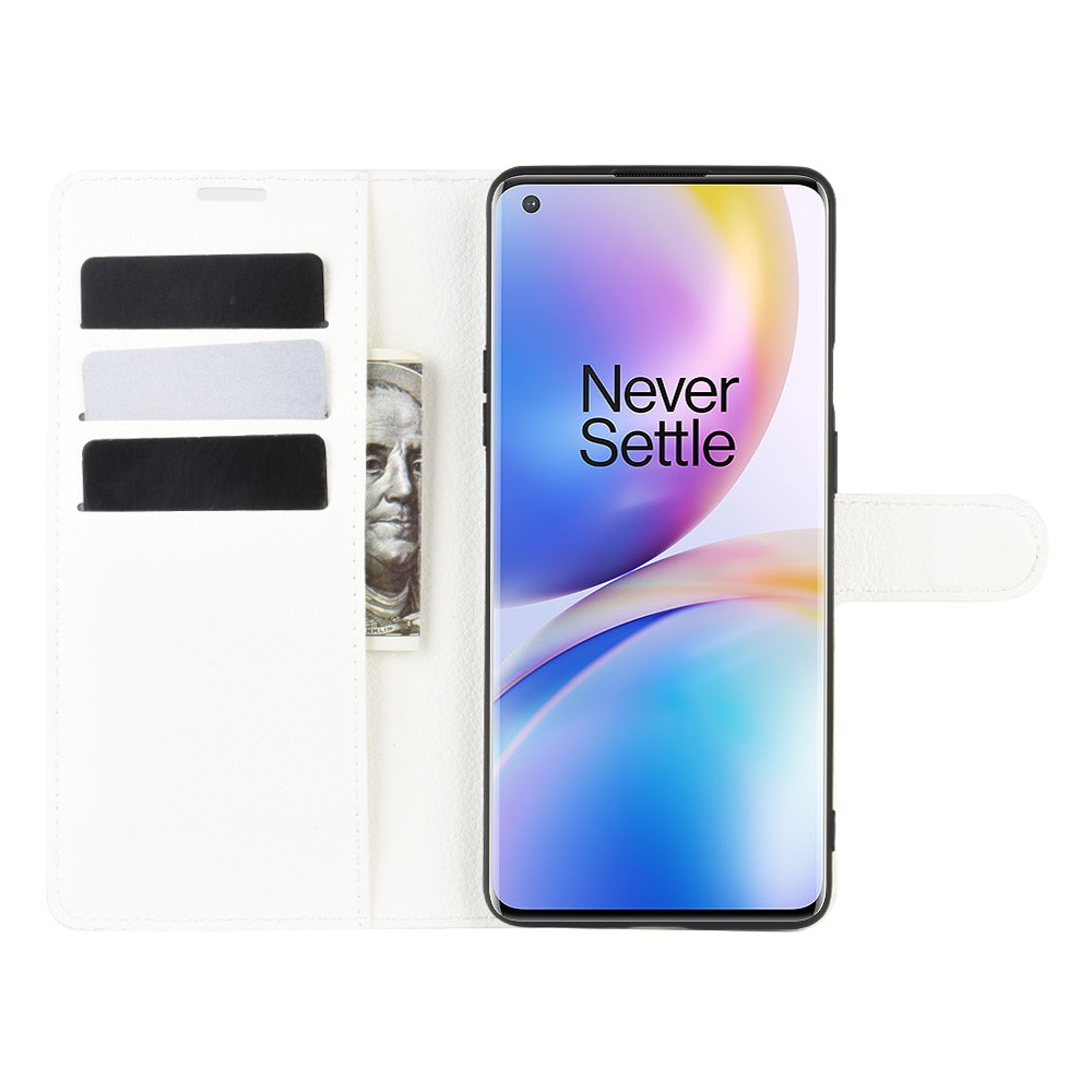 OnePlus 8 Pro - Litchi Plånboksfodral - Vit