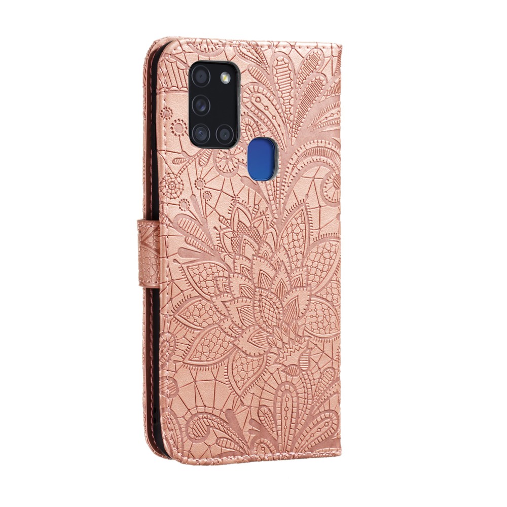 Samsung Galaxy A21s - Flower Plnboksfodral - Rosguld