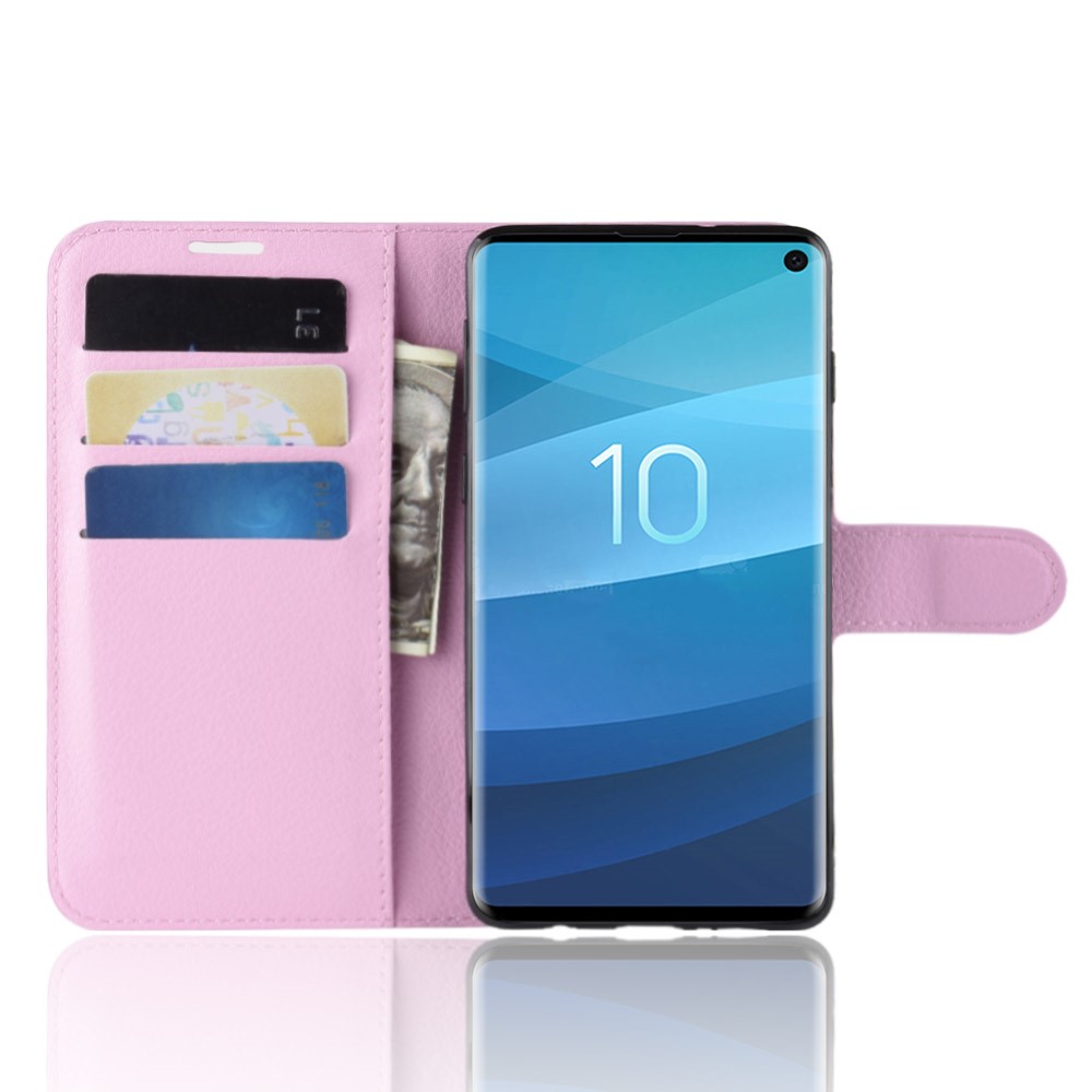 Samsung Galaxy S10 - Litchi Plnboksfodral - Ljus Rosa