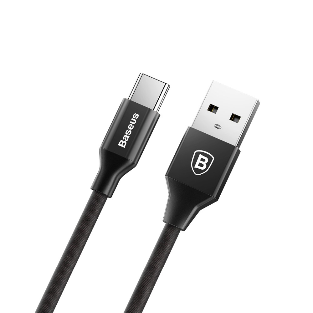 BASEUS 1.2m USB-C Nylon Kabel - Svart