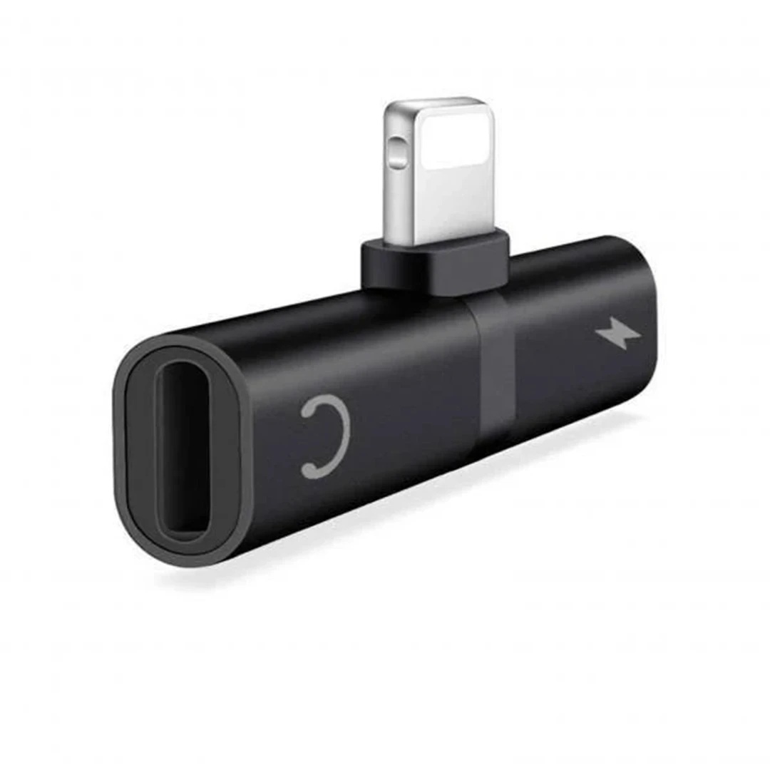 Lightning Splitter x2 Lightning Port Med Stöd För Volymkontroll - Svart