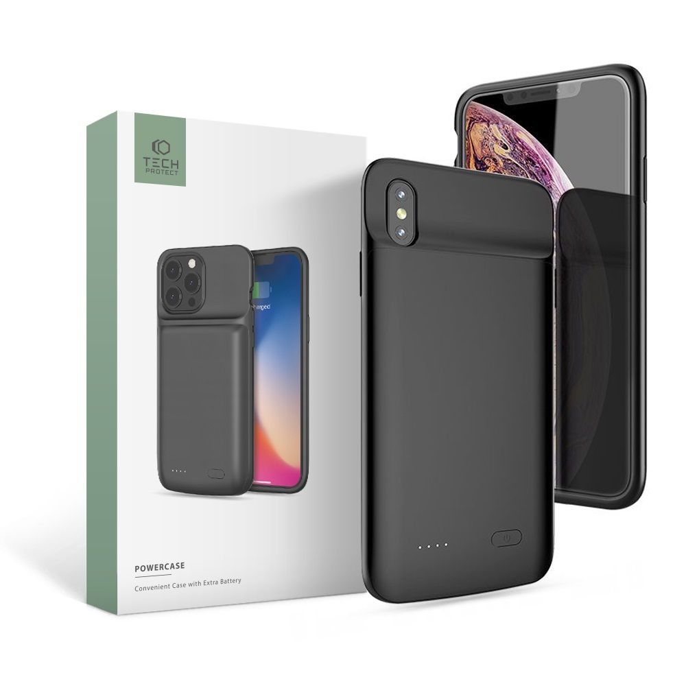 Tech-Protect iPhone X/Xs Skal 3200 mAh Inbyggt Batteri Svart