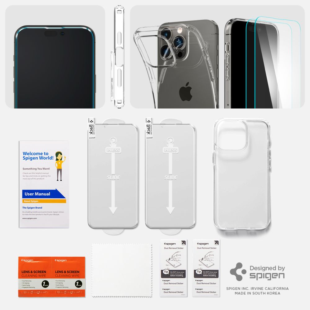 Spigen iPhone 14 Pro Skal + 2-PACK Skrmskydd Transparent