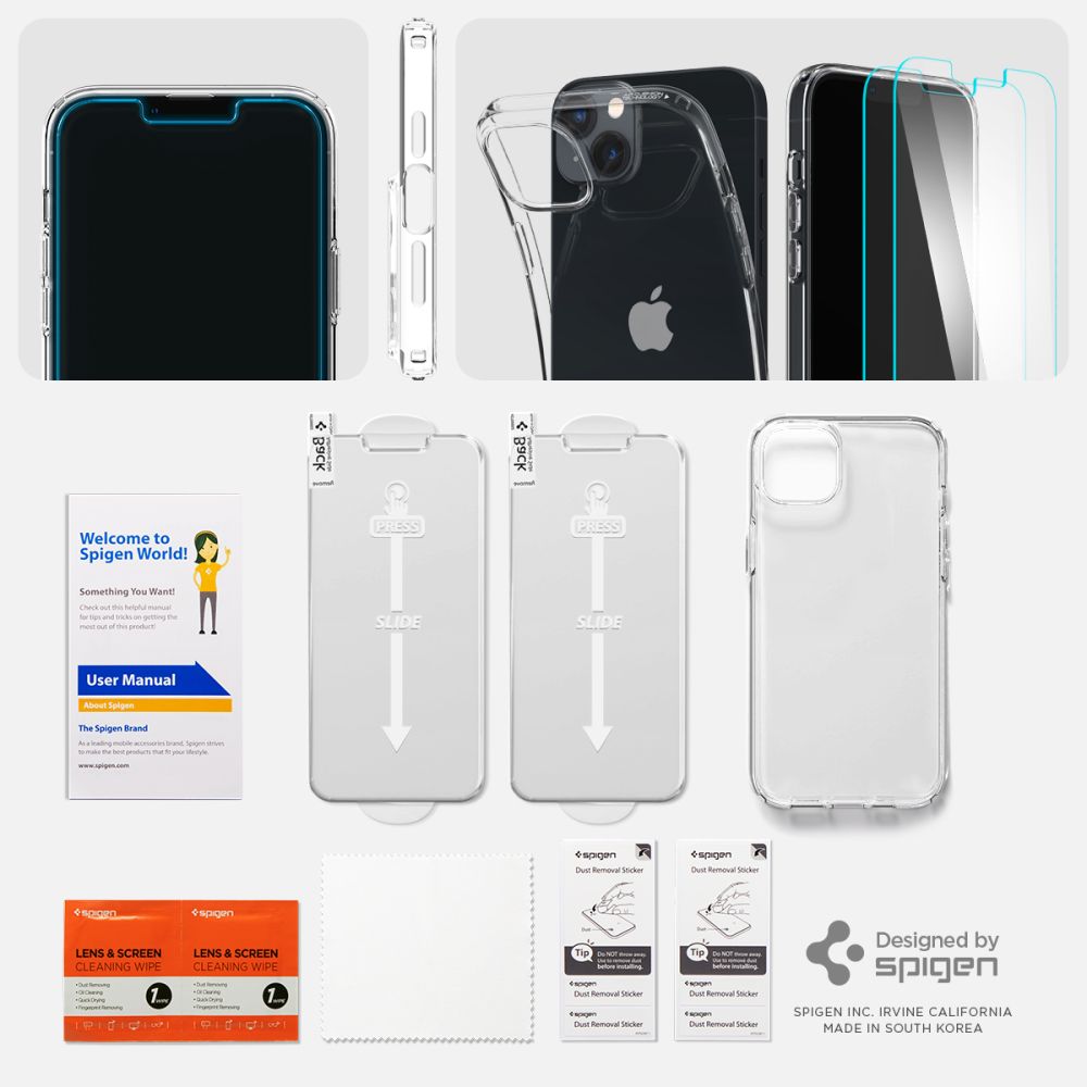 Spigen iPhone 14 Plus Skal + 2-PACK Skrmskydd Transparent