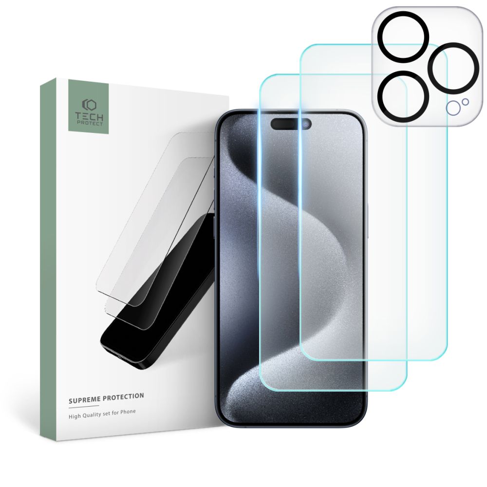 Tech-Protect iPhone 15 Pro 3-PACK Skrmskydd/Linsskydd