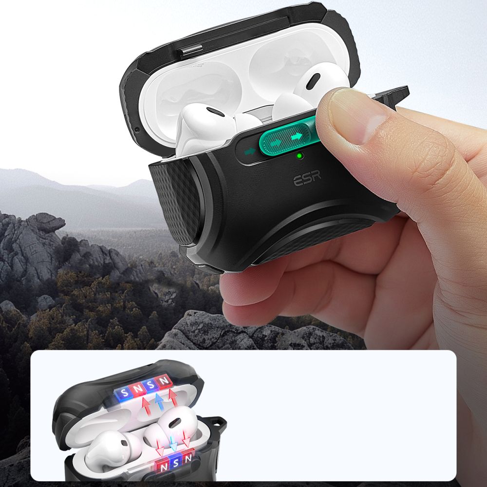 ESR Apple AirPods Pro 1/2 Skal MagSafe Cyber FlickLock HaloLock Svart