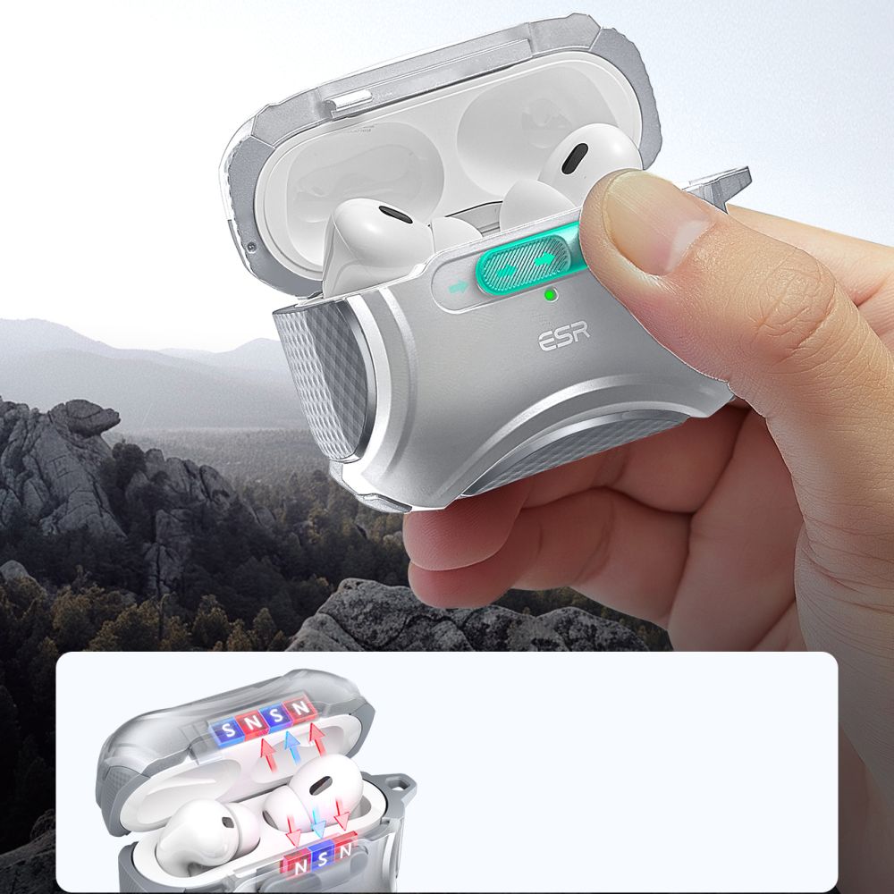 ESR Apple AirPods Pro 1/2 Skal MagSafe Cyber FlickLock HaloLock Silver