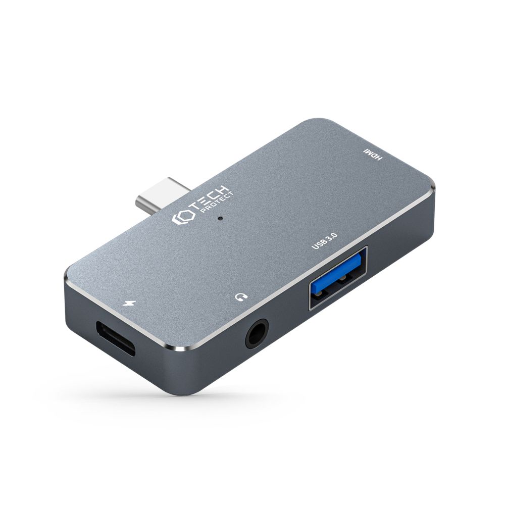 Tech-Protect 4in1 USB-C Hub USB-A/HDMI/AUX/USB-C Grå