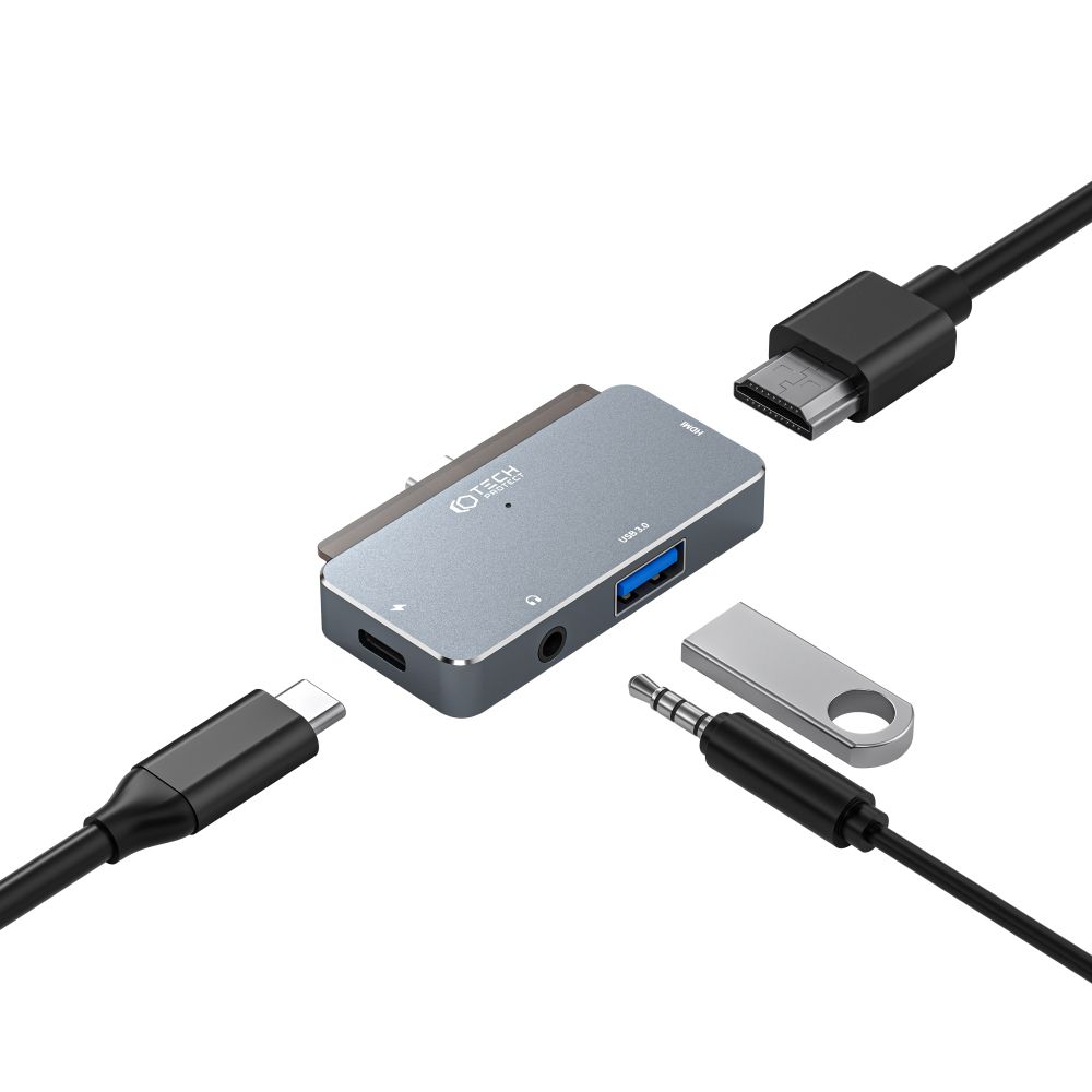 Tech-Protect 4in1 USB-C Hub USB-A/HDMI/AUX/USB-C Grå