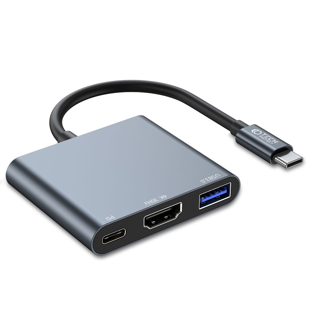 Tech-Protet 3in1 USB-C Hub USB-A / HDMI / USB-C Grå