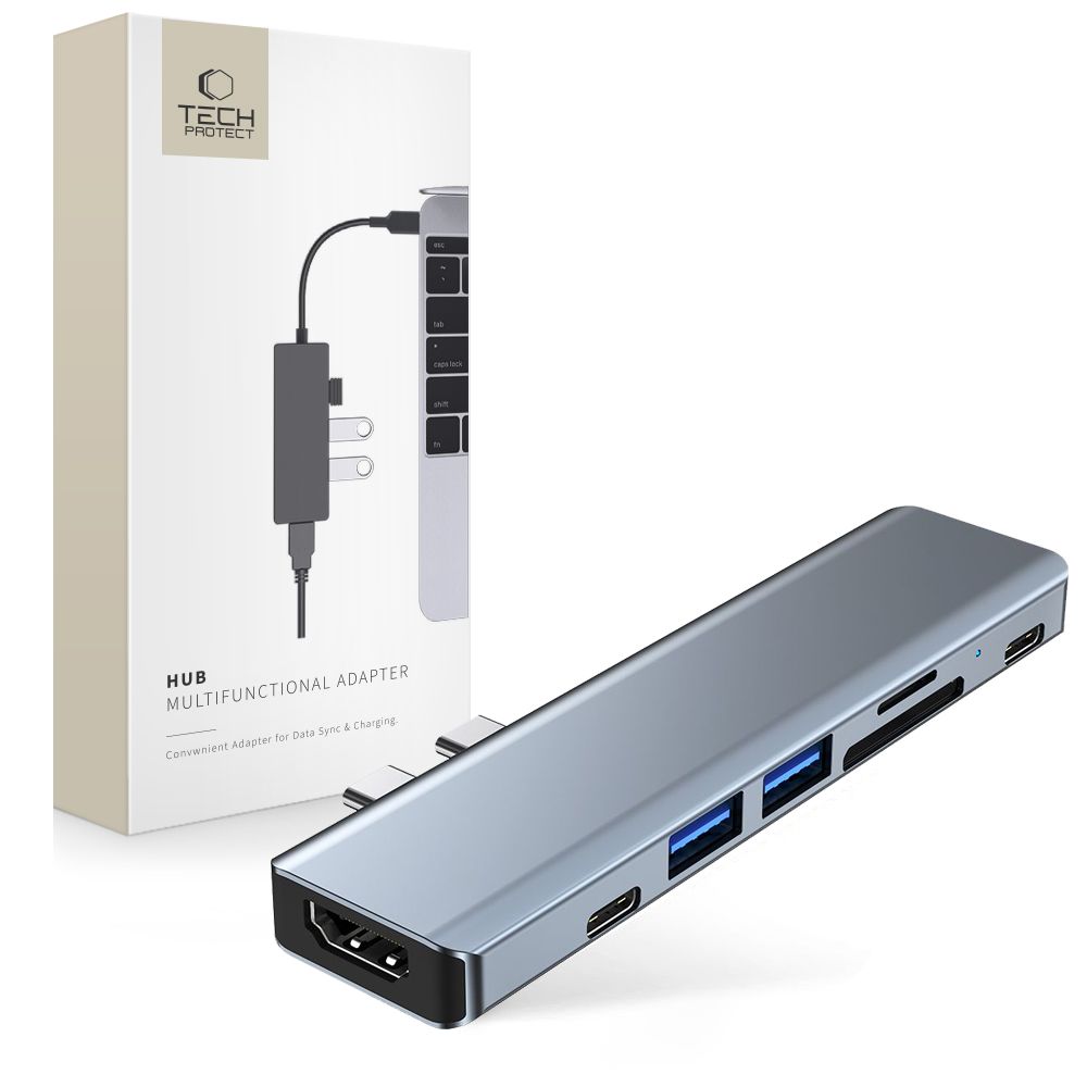 Tech-Protect 7in1 USB-C Hub USB/HDMI/Minneskortläsare/USB-C Grå