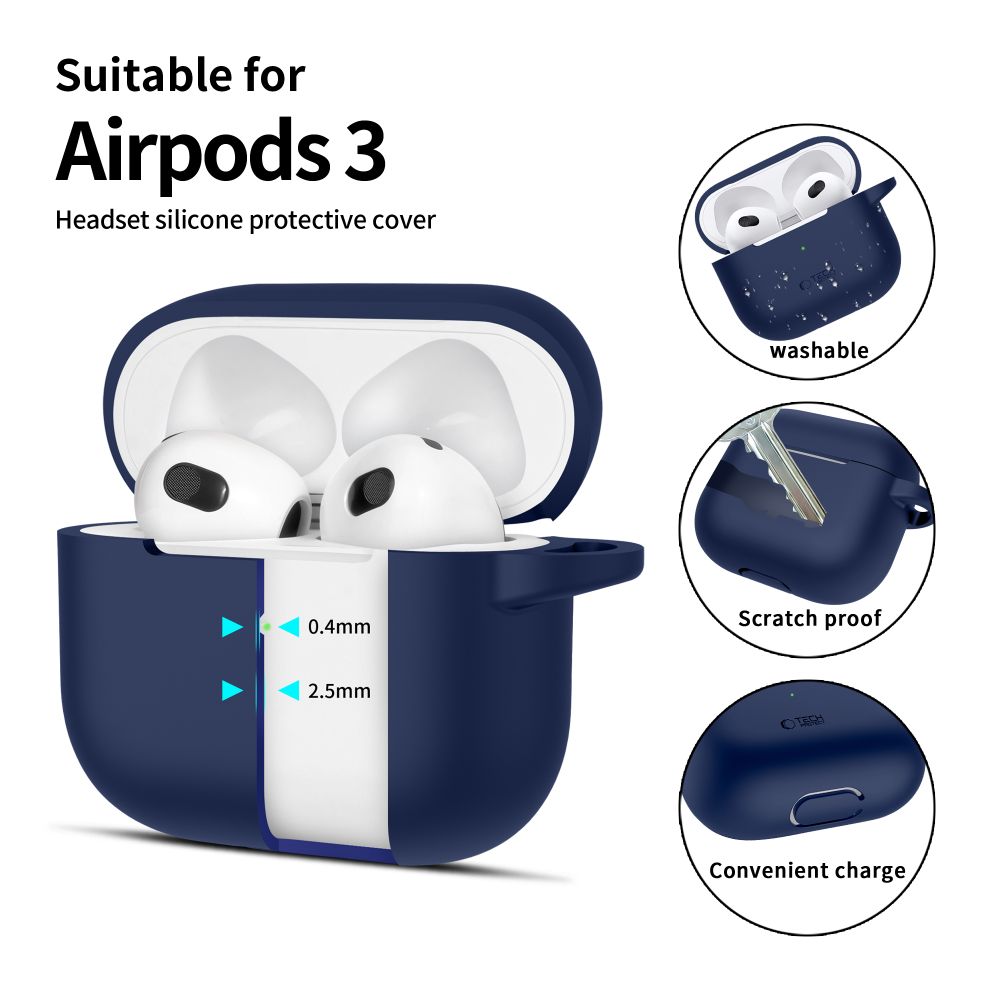 Tech-Protect AirPods 3 Skal Silikon Hook Navy Blue