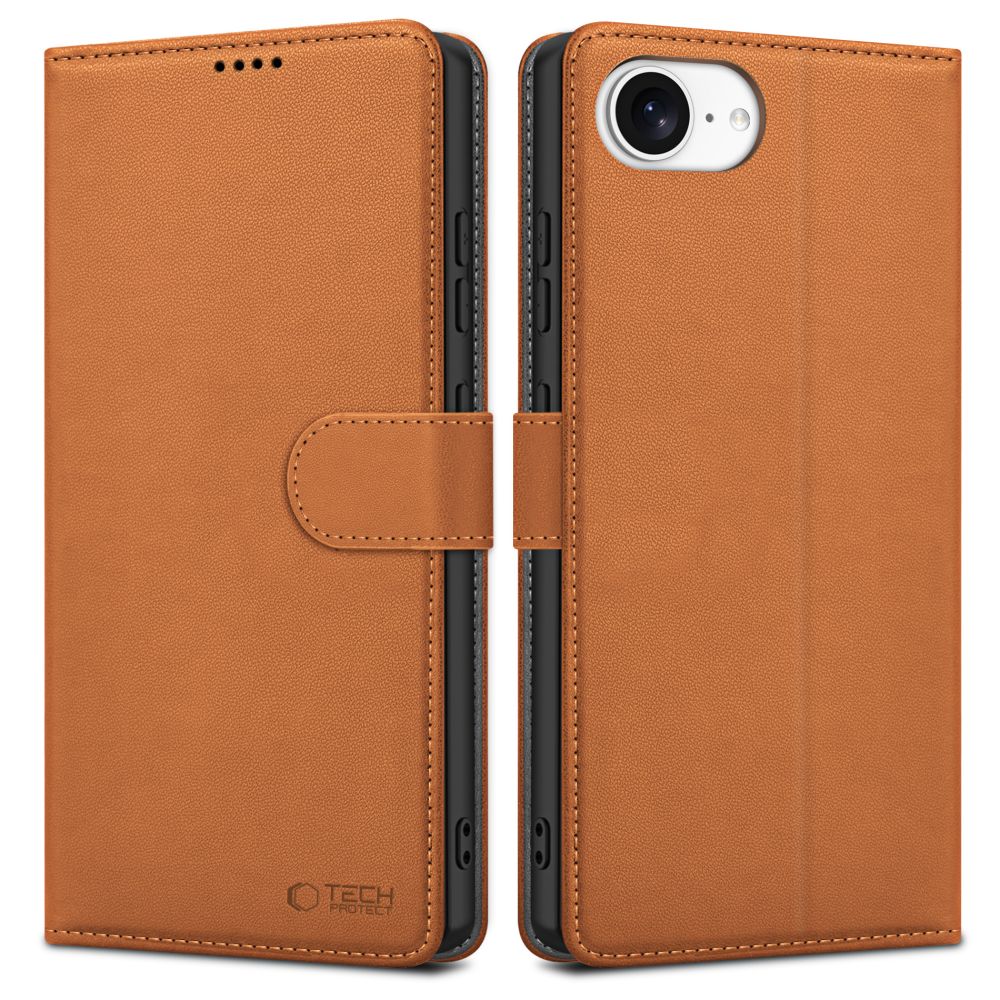Tech-Protect iPhone 16e Fodral Läder Saddle Brown