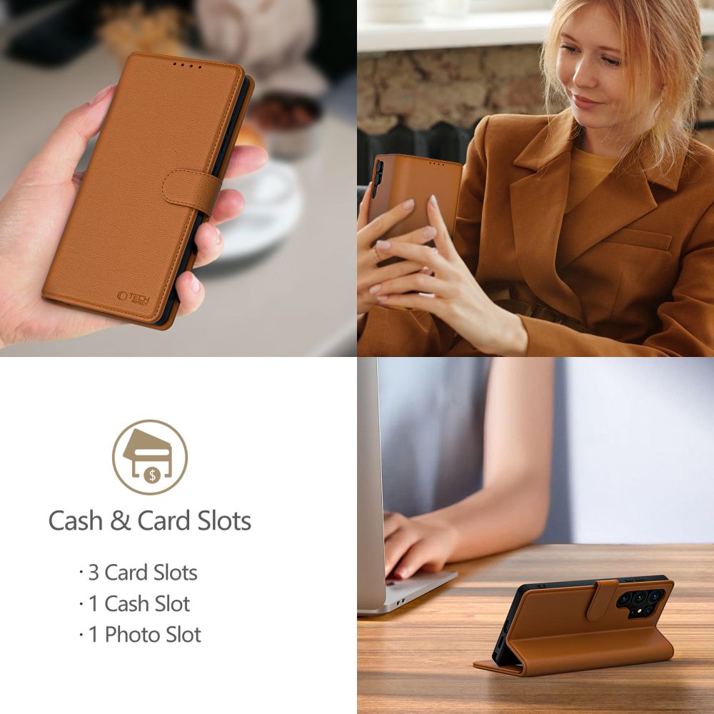 Tech-Protect iPhone 16e Fodral Läder Saddle Brown
